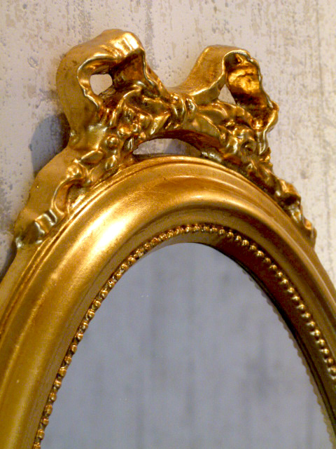リボン付きゴールド楕円形ミラー　ロマネ　(中古)